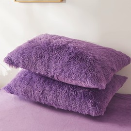 Shaggy Pillow Cases Purple 26"x20", Faux Fur Furry Plush Fuzzy Fluffy Decorative Pillow Covers Set of 2, Standard Velvet Cushion Cover with Zipper for Bedroom Interior