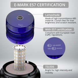 Justech 12/24V Flashing Beacon 40W 40 LED Emergency Warning Strobe Light 7 Flash Modes Waterproof with Magnetic Base for Truck Vehicle (Blue Lens, Blue Light, 72 LED, with 5M Cable)