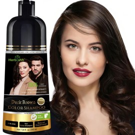 Herbishh Champú Marrón Oscuro, Champú para Tinte Capilar 3 en 1, Cobertura 100% de Canas, Color de Cabello para Hombres y Mujeres, Color de Larga Duración en 20-25 Minutos, Sin Amoniaco, 200 ml