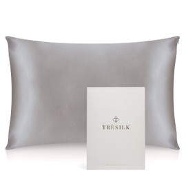 22 Momme 100% Mulberry Silk Pillowcase Cover (50x75CM 1 Piece) for Hair and Skin Hidden Zipper Naturally Hypoallergenic Both Sides TRÈSILK (Gray)