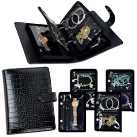 LingLingo Travel Jewelry Organizer Case,Small Jewelry Bags Jewelry Storage Book Ring Binder with Clear Zipper Velvet Pouch for Traveling