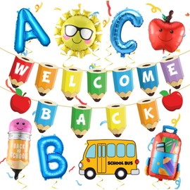 Enanal Back to School Party Decorations, Welcome Back Banner and Shool Bus Letter ABC Apples Foil Balloons for First Day of School Party Supplies Back to School Party Classroom Decorations