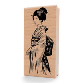 NEWSTAMPS Stamp Geisha Motif Stamp Made of Wood & Rubber for Cards and Gifts, Wooden Stamp for Tradition, Japan, Asian, Scrapbook, Textile Stamp, Decoration, Friends