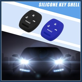 INFINAUTO Smart Key Fob Cover Case 4 Buttons Skin Protector for Honda Accord Civic CR-V Element Pilot Silicone Black Blue (Pack of 2) Stylish Design