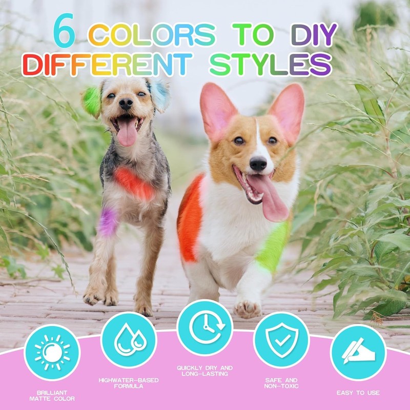 Pack of 6 Dog Hair Color Dye Temporary Non-Toxic Washable