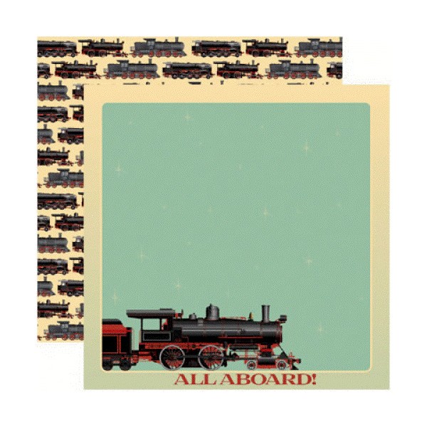 2 PCS REMINISCE ALL ABOARD TRAIN DOUBLE SIDED SCRAPBOOK PAPER