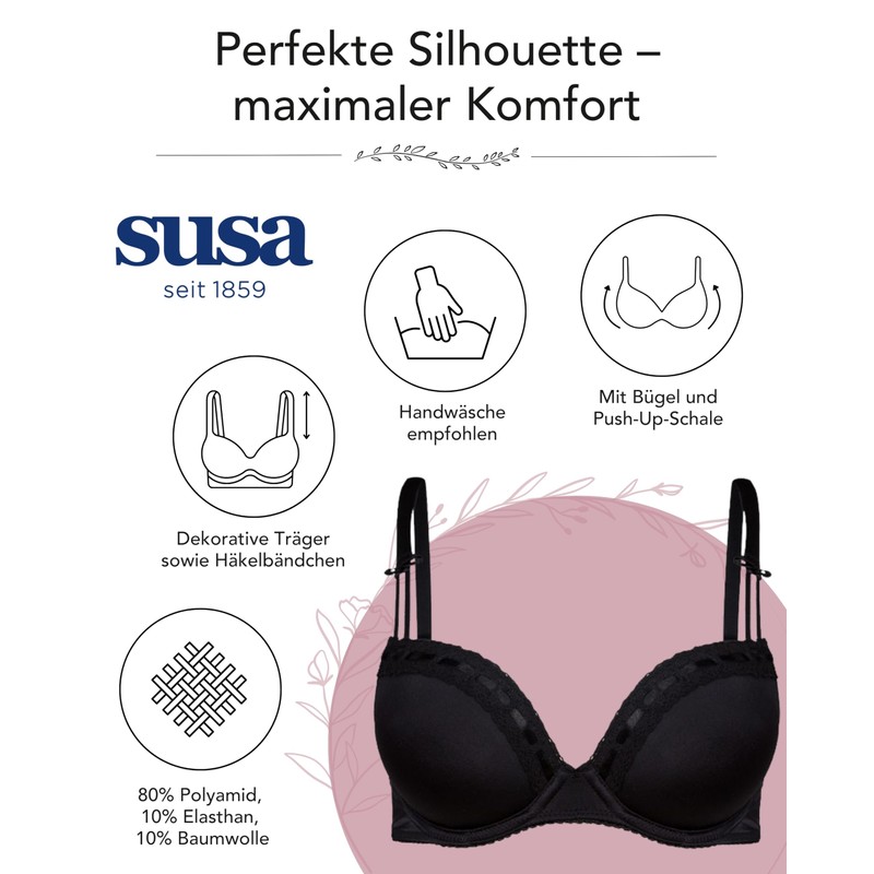 SUSA Women's Damen Push Dirndl-BH 7432 Bra, Black (Schwarz 004),