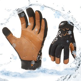 [Vgo...] Waterproof Thermal Gloves, Work Leather Gloves, Sheep Leather, 3D Dimensional, Sheep Leather, Flexible, Abrasion-resistant, Light Duty Mechanic Gloves (1 Pair,Size LL,Brown,GA9603FW)