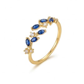 CZMZHFC Gold Rings for Women,Open Adjustable Ring,Cubic Zirconia Leaf Ring,Non-Tarnish Thumb Rings,Dainty Stackable Finger Rings for Women,Trendy Jewelry Gifts (Blue)