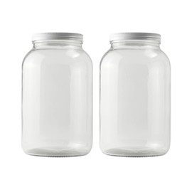 FastRack - Pack of 2 One Gallon Wide Mouth Jars with White METAL Airtight Lids, 2 Glass Jars with 2 Fermentation Lids, Ideal Glass Jars with Lid for brewing, fermentation and pickling