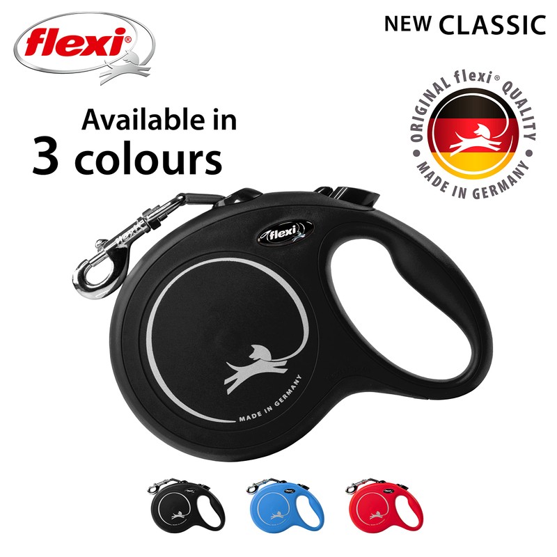 Flexi New Classic Tape Black Large 8m Retractable Dog Leash/Lead