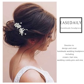 Easedaily Horquillas para el pelo de novia, perlas plateadas, accesorios para el pelo de ópalo para mujeres y niñas (2 piezas)