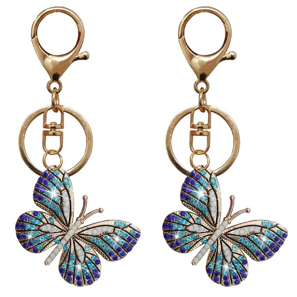 2 Pcs Bling Butterfly Keychain, Crystal Bling Diamond Keychain, Butterfly