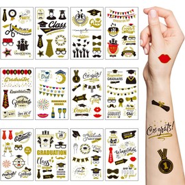Graduation Season Temporary Tattoos,12 Sheets Graduation Party Fake Waterproof Tattoo Sticker Cap Tie Student Adult for Graduation Party Supplies