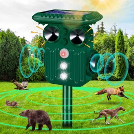 Jahy2Tech Solar 360° Ultrasonic Animal Repeller Cat Skunk Deer Motion Sensor USB Repellent