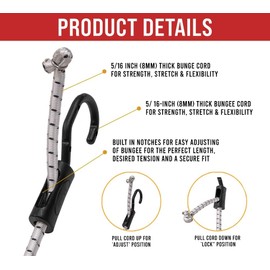 Mytee Products (25 Pcs) 24” Heavy Duty Adjustable Bungee Cords with Hook - Polypropylene (PP) Bungee Cords for Outdoor Camping, Household - Extendable Upto 36 inches