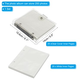 PATIKIL 2.5x3.5" Klares Loose-Leaf Fotoalbum Kunststoff Transparentes Bilderalbum mit 200 Taschen und 50 Ersatznachfüllhüllen für Foto Postkarte, Weiß