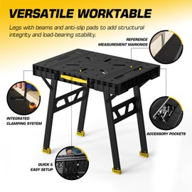 Express Folding Work Table, Easy Setup Portable Folding Work Table & Portable Folding Workbench, 34" W x 25" D x 31" H Lightweight Versatile Clamping Worktable for Garage/Wood Shop (Yellow)