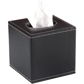KINGFOM Square Tissue Box, PU Leather Cosmetic Tissues Box, Tissue Box for Car, Office, Bathroom, Bedroom (Black)