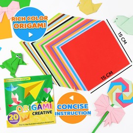 Tiehuoxia Origami Paper, 20 Colors Double Sided Origami, 220 Sheets Origami Paper Set with Guide Instruction, Origami Kit for Crafts, Arts