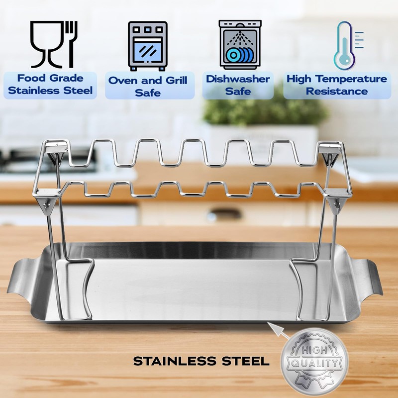 Chicken Leg Rack for Grill with Drip Tray - Easy