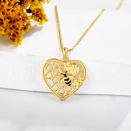 JERWLI Bee Necklace 925 Sterling Silver Bee Pendant Jewellery Gifts for Women, Sterling Silver