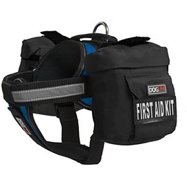 Dogline Unimax Multi-Purpose Vest Harness for Dogs with 2 Removable First AID KIT Patches and 2 Removable Side Utility Bags (Blue, X Large (36" - 46"))