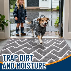 OLANLY Front Door Mat, Non-Slip Rubber Backing, Dirt Resistant and Absorbent, Washable, Easy to Clean Low-Profile Indoor Doormat for Back Door, Entryway, Inside Entrance, 32x20, Grey
