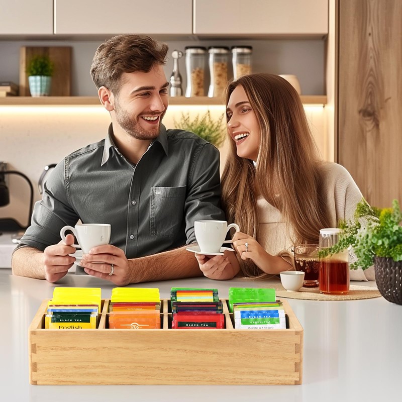 KIRIGEN Wood Tea Bag, Coffee Bag Storage Box, 8 Compartments,