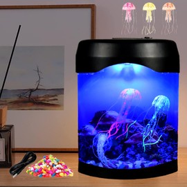 Jellyfish Lamp,LED Jellyfish Lava Lamp Aquarium Lifelike Desk Mood Lights,Electric Jellyfish Tank with Color Changing and 3 Fake Glowing Jelly Fish for Home Office Desktop Decor, Gifts for Kids Adult