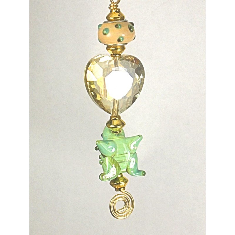 Artisan Tree Frog with Faceted Glass Heart Ceiling Fan Pull