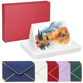 PATIKIL 40 Sets Pure Cotton Watercolor Cards 140lb/300 GSM Postcards Rounded Corners with Multicolor Envelopes for Art Painting Creative Thank Notes, 4x6 Inch Foldable Size(Red)
