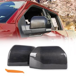 KARTONMOTOR Real Carbon Fiber Rearview Mirror Shell Compatible with Ford F150 2015-2020 Side Mirror Cover Replacement,Door Textured Black Rearview Mirror Cover Trim (1 Pair