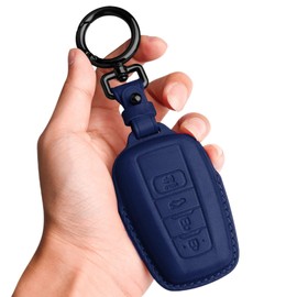 Tukellen for Toyota Key Fob Cover Genuine Leather With Keychain,Leather Key Case Protector Compatible with 2020-2022 Highlander Corolla Prius 2018-2024 RAV4 Camry Avalon C-HR GT86 -Blue