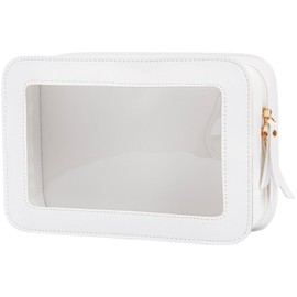 Make up Bags for Women, Clear Makeup Bag Travel Toiletries Bag, Waterproof Flat Lay Makeup Bag, Makeup Organiser Bag Car Essentials with Double Zippers (White)