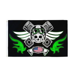 Piston Crossbones 3x5 Ft Biker Motorcycle Flag - Bold Vibrant Colors, UV Resistant, Golden Brass Grommets, Durable 100 Denier Polyester, Mighty-Locked Stitching - Perfect for Indoor or Outdoor Flying!