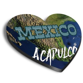 1x Heart MDF Magnet 6cm - Acapulco City Mexico Map - Fridge Locker Office Whiteboard Toolbox #60396