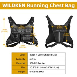 WILDKEN Chest Bag For Men, Water Resistant Lightweight Running Vest with Extra Storage Tactical Chest Pack for Workouts, Cycling, Hiking (Camo)