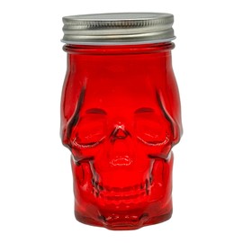 Generic 14 oz Colorful Skull Glass Mason Jar – Mix & Match 7 Vibrant Colors, Large & Durable! (Red)