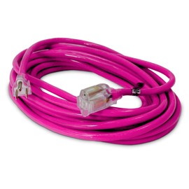 25-ft 14/3 Heavy Duty Lighted SJTW Indoor/Outdoor Extension Cord by Watt's Wire - Pink 25' 14-Gauge Grounded 15-Amp Three-Prong Power-Cord (25 foot 14-Awg)