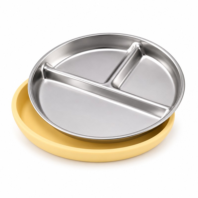 3-Pack Stainless Steel Divided Suction Plates for Kids – 3-Section