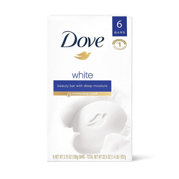 Dove Beauty Bar Gentle Cleanser for Softer and Smoother Skin with 1/4 Moisturizing Cream White More Moisturizing than Bar Soap, 3.75 oz, 6 Bars
