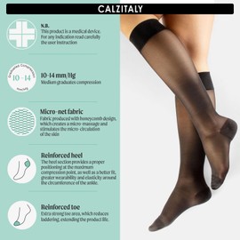 CALZITALY PACK 1/2 Medical support knee high socks, Compression socks, 70 DEN, 10-14 mm/hg | Made in Italy (2 Pack - Black, L/XL)