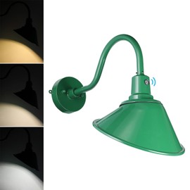 LEONLITE 11 Inch 3CCT Gooseneck Barn Light Fixture, 120-277V 21W 3300lm, Dusk to Dawn Photocell, Long Arm Sign Light, 3000K4000K5000K Selectable for Porch, Wall Lighting, UL Listed, Green