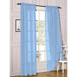 Decotex 2 Piece Sheer Voile Light Filtering Rod Pocket Window Curtain Panel Drape Set Available in a Variety of Sizes and Colors (54" X 63", Light Blue)