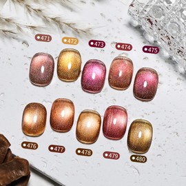 JODSONE 10 Colors Amber Rainbow Cat Eye Gel Nail Polish Set with Magnets Nail Art Gifts to DIY at home