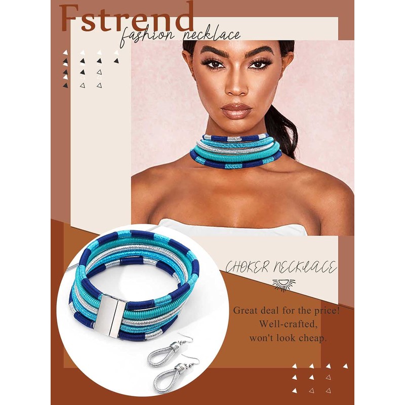 Fstrend Conjunto de collar y pendientes bohemios tribales con capas