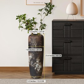 Black Rustic Ceramic Tall Floor Vase, 23.6 Inch Vintage Large Farmhouse Vase Pottery Clay Terracotta Rustic Vases for Home Decor Living Room Entryway Table Centerpieces,Kitchen,Housewarming Gifts