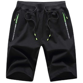 JustSun Men's Shorts, Sports Shorts, Cotton Stretch Fabric with Zip, black