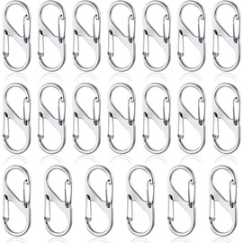 ZKGYUS Pack of 20 S Carabiner, Stainless Steel, Mini Aluminium Alloy Carabiner Hook, S-Shape Metal Buckle, Double Carabiner, for Outdoor Activities, Camping, Hiking, Travel, Silver
